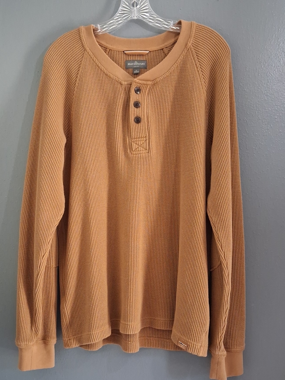 L.L. Bean Men’s Tan Waffle Henley Crewneck Sweater
